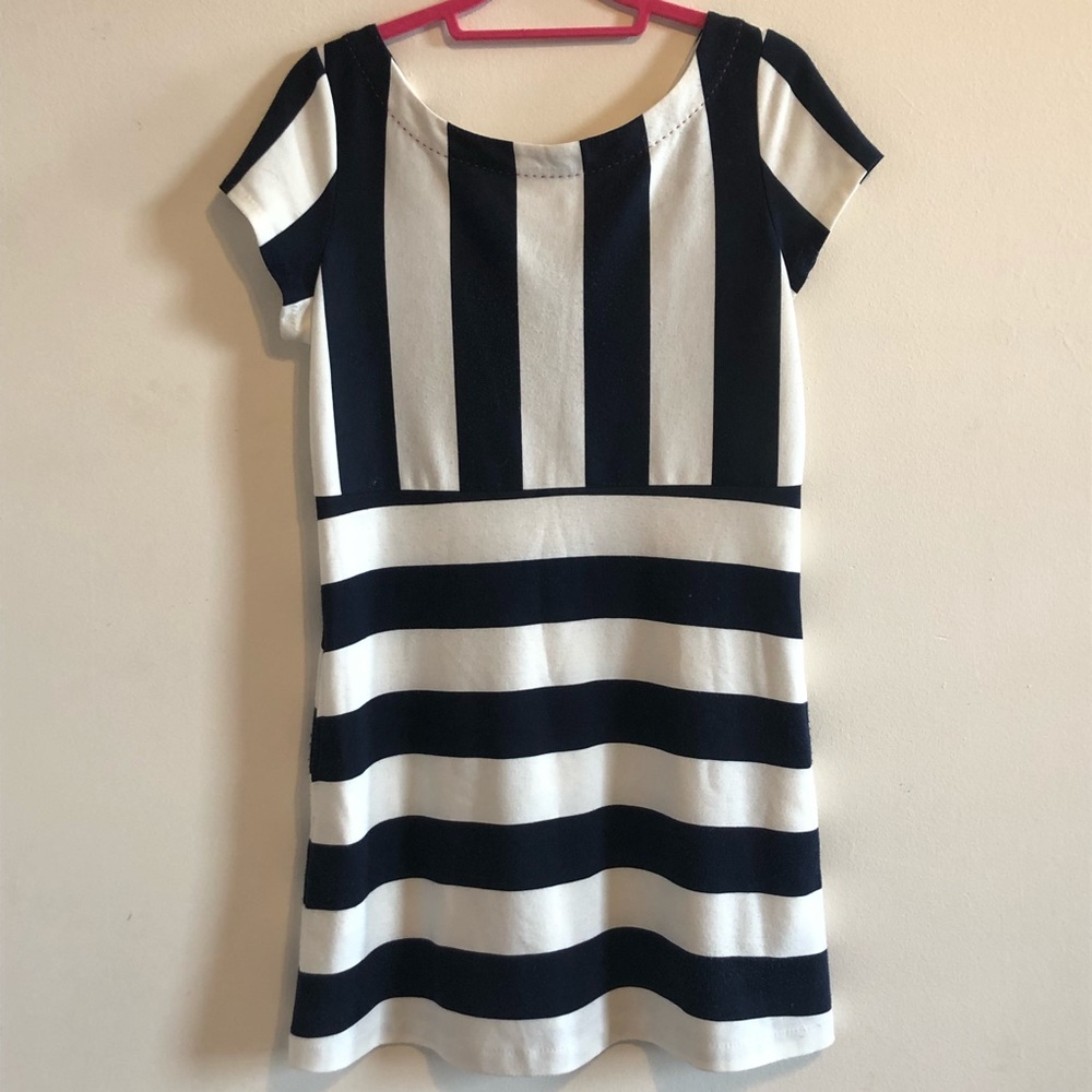 Anthropologie Postage Stamp navy white dress M stripe nautical summer cap sleeve
